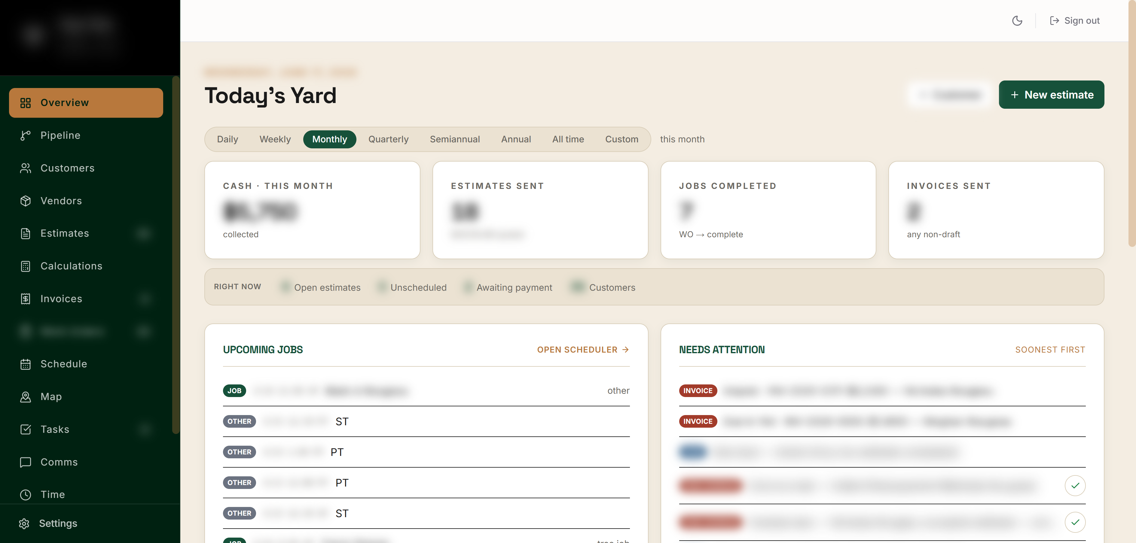 Operations CRM dashboard