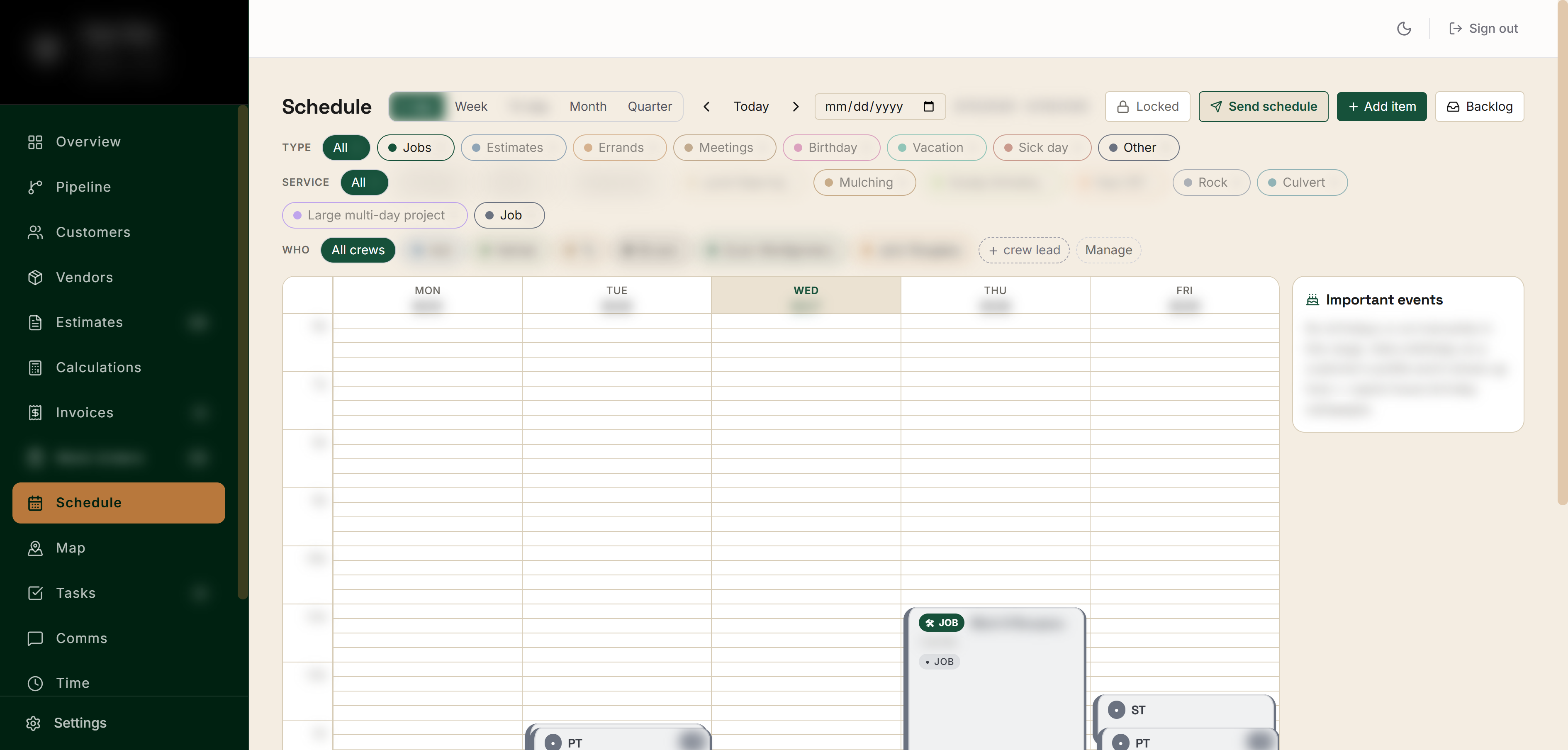 Custom scheduling and dispatch tool